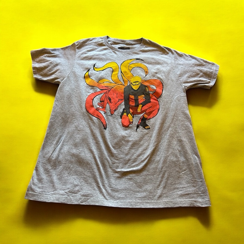 Naruto Shippuden New Adult TShirt Naruto Kneeling In Front of 9 Tailed Beasts LG